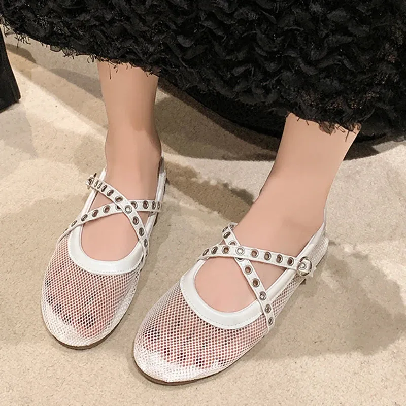 binfenxie  -  Flats Mesh Women Shoes Designer Shallow Buckle Soft Sole Sandals New 2024 Autumn Fashion Casual Shoes Walking Cozy Lady Zapatos