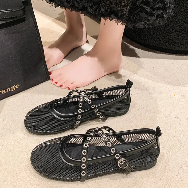binfenxie  -  Flats Mesh Women Shoes Designer Shallow Buckle Soft Sole Sandals New 2024 Autumn Fashion Casual Shoes Walking Cozy Lady Zapatos
