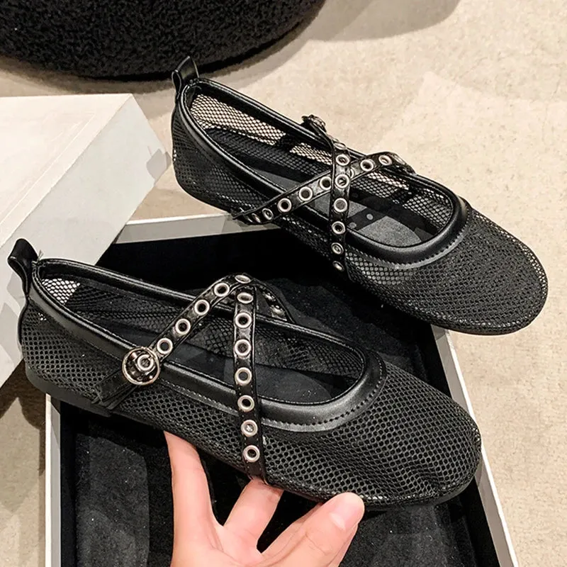 binfenxie  -  Flats Mesh Women Shoes Designer Shallow Buckle Soft Sole Sandals New 2024 Autumn Fashion Casual Shoes Walking Cozy Lady Zapatos