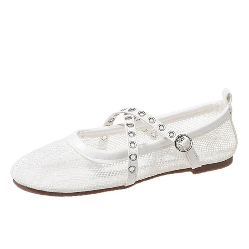 binfenxie  -  Flats Mesh Women Shoes Designer Shallow Buckle Soft Sole Sandals New 2024 Autumn Fashion Casual Shoes Walking Cozy Lady Zapatos