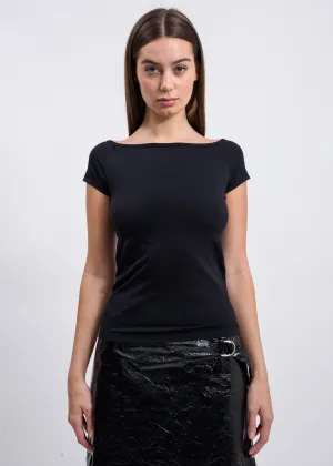 Black Open Boat Neck T-Shirt