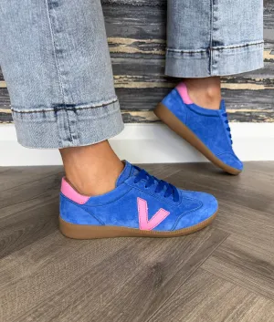 Drilleys ‘Seventy’ Gum Sole Trainer With Pink Detail - Cobalt Pop (D16)