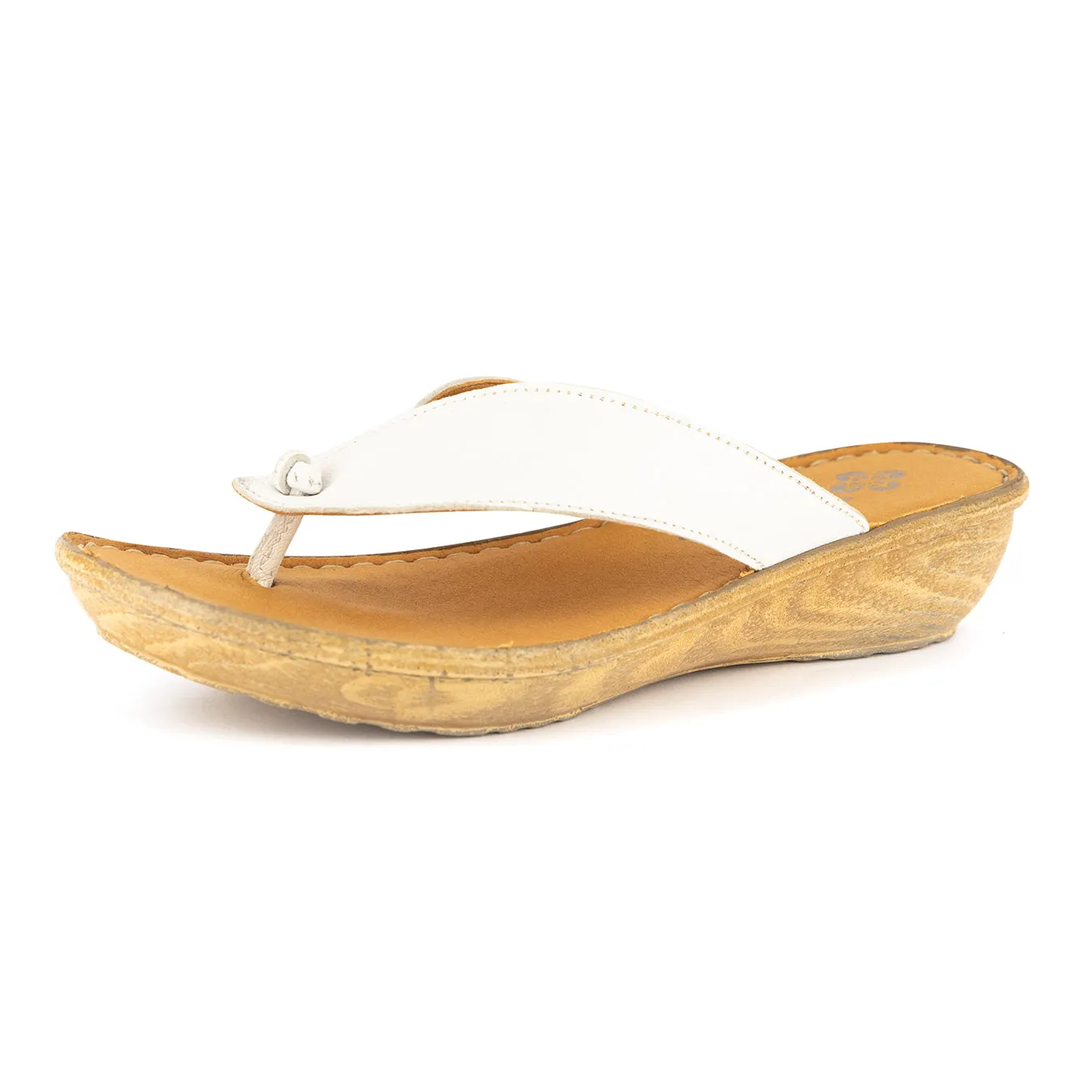 Isanya : Ladies Leather Tslops Wedge Heel Sandals in White Cayak