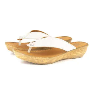 Isanya : Ladies Leather Tslops Wedge Heel Sandals in White Cayak