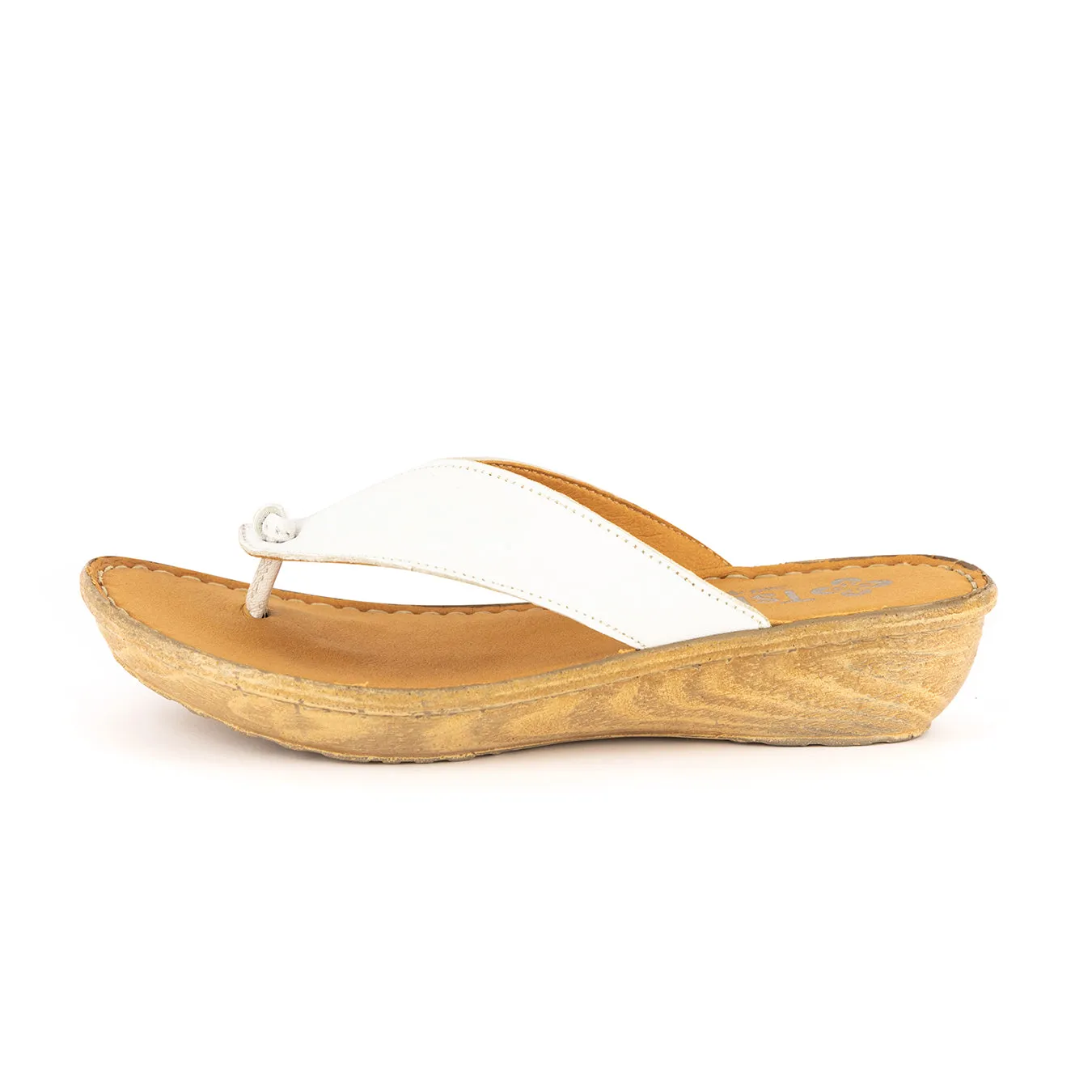 Isanya : Ladies Leather Tslops Wedge Heel Sandals in White Cayak