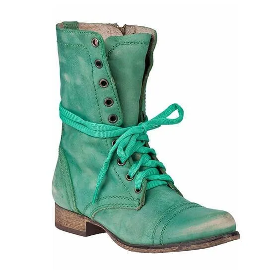 Leather Lace Up Wide Calf Boots