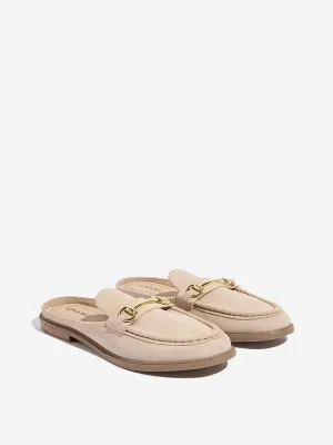 LUNA BLU Beige Chain-Detailed Faux-Suede Mule Shoes