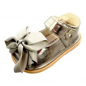 Mooshu Trainers Baby Girls Pewter Bow Squeaky Mary Jane Shoes 3-4 Baby