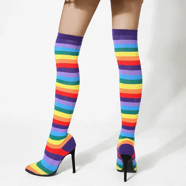 Multi Point Toe High Heel Stretch Over Knee Sock Boots