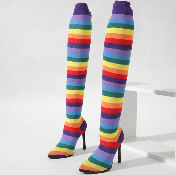 Multi Point Toe High Heel Stretch Over Knee Sock Boots