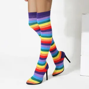 Multi Point Toe High Heel Stretch Over Knee Sock Boots