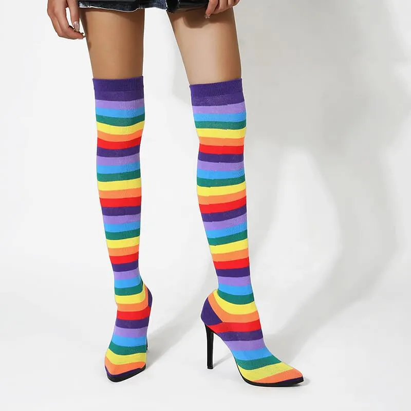 Multi Point Toe High Heel Stretch Over Knee Sock Boots