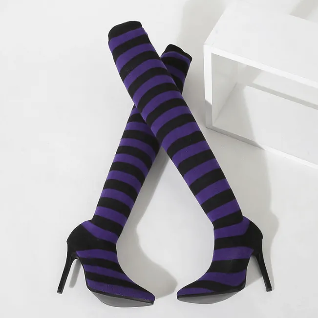 Multi Point Toe High Heel Stretch Over Knee Sock Boots