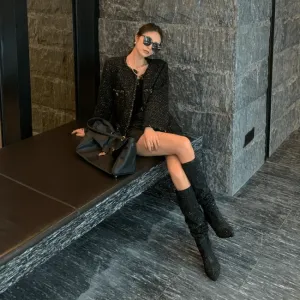 Party Rhinestone Point Toe Wedge Knee High Boots