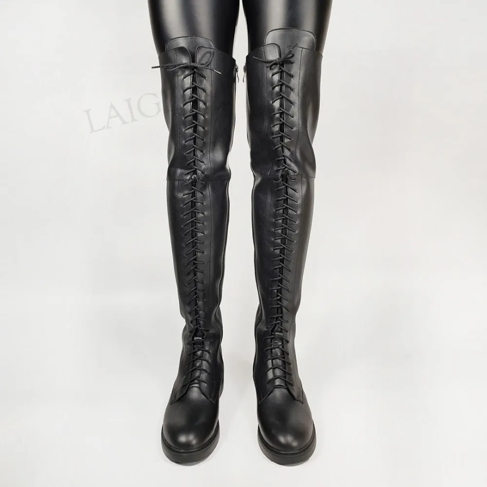 Shoes Lace Over Knee High Boots